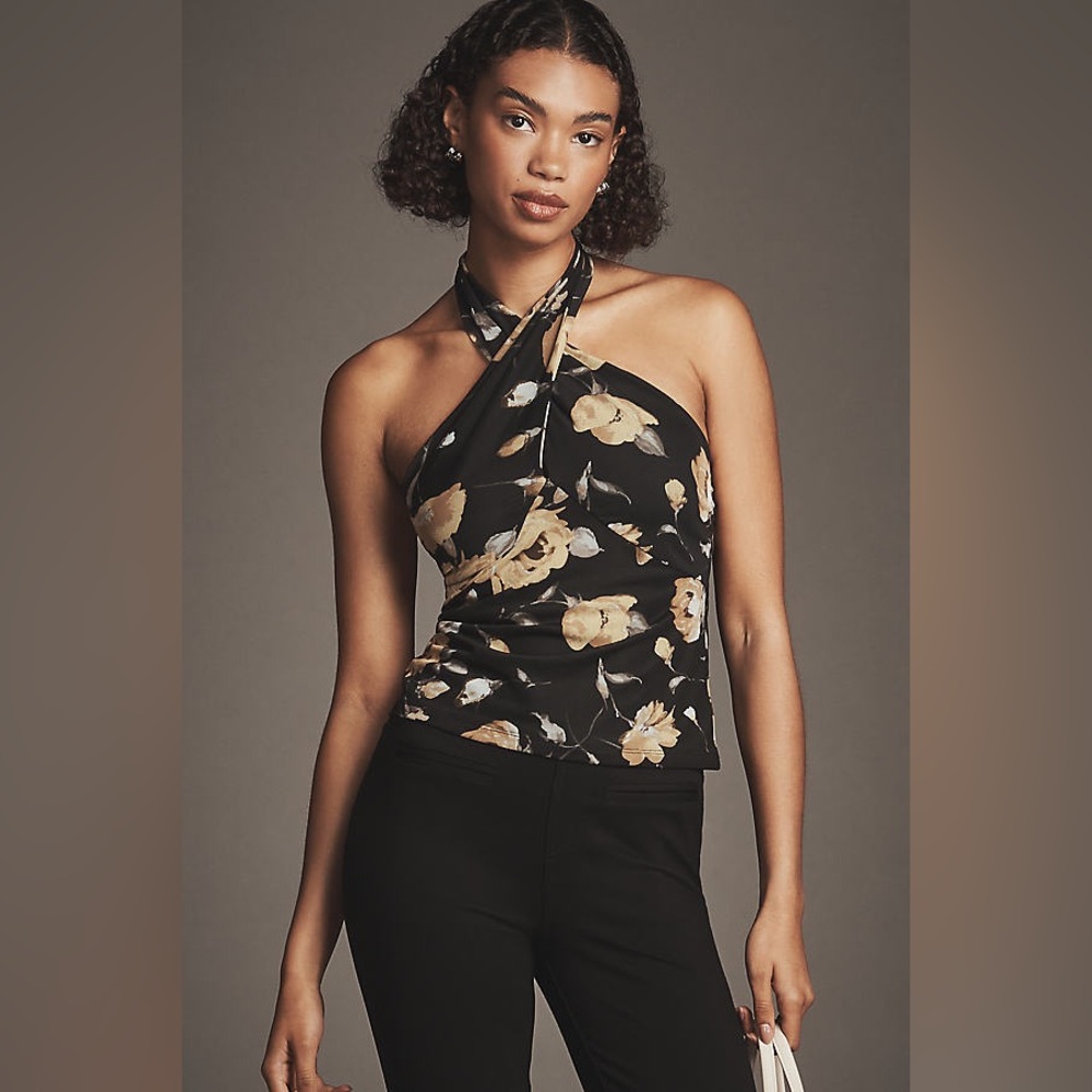 NWT Anthropologie Tie-Neck Shirred Halter Top XL
